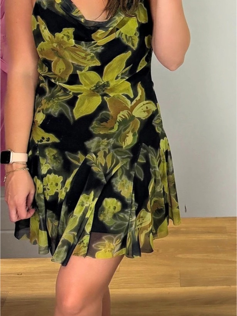 Zara Floral Mini Dress in Black & Green. Size small.